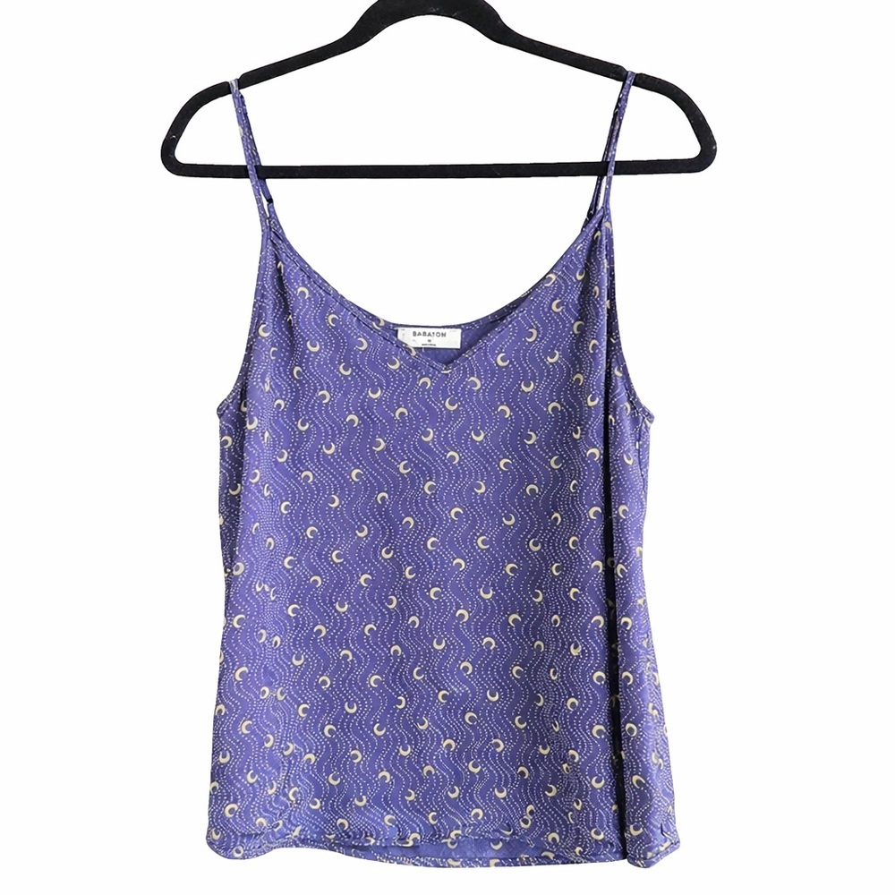 Babaton Blue Celestial Crescent-Print Silk Camisole
